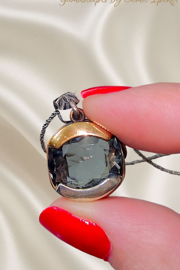 Platin Topaz Taşlı Gümüş Tasarım Kolye