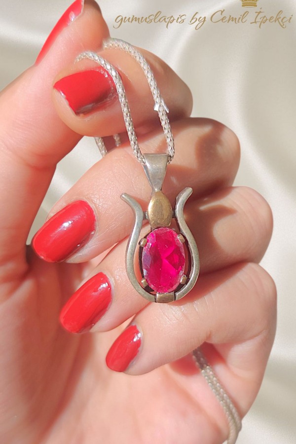 Rubilitte Taşlı Gümüş Tasarım Kolye 