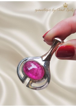 Yakut Taşlı Tasarım Gümüş Kolye Ucu 