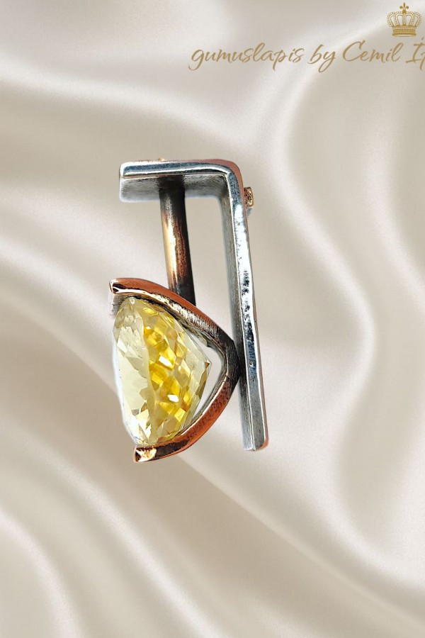 Sitrin Taşlı Gümüş Tasarım Kolye Ucu