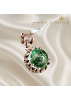 Yeşil Rutil Kuvars Taşlı Büyük Gümüş Tasarım Kolye Ucu