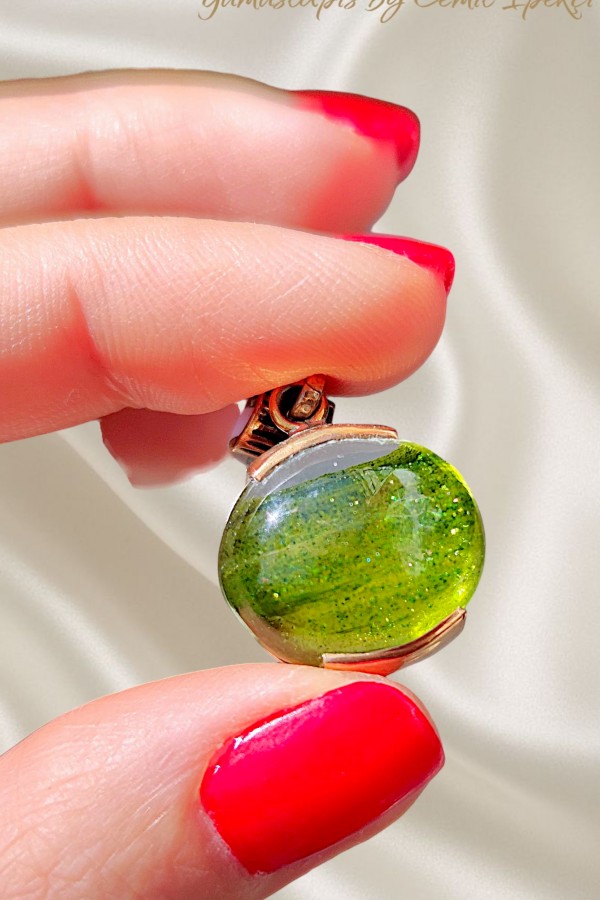 Yeşil Rutil Kuvars Taşlı Küçük Gümüş Tasarım Kolye Ucu