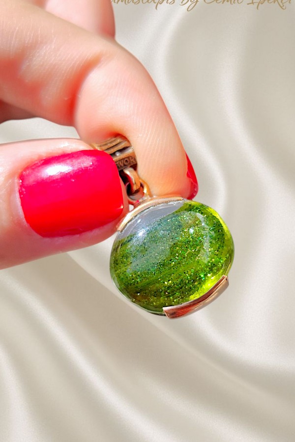 Yeşil Rutil Kuvars Taşlı Küçük Gümüş Tasarım Kolye Ucu