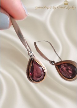 Mürdüm Topaz Taşlı Gümüş Tasarım Küpe Çifti