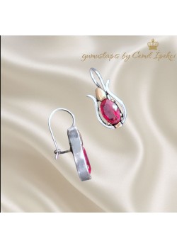 Yakut Taşlı Tasarım Gümüş Küpe Çifti 