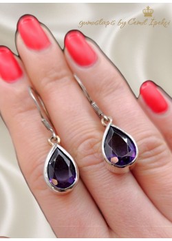 Ametist Taşlı Gümüş Tasarım Küpe Çifti