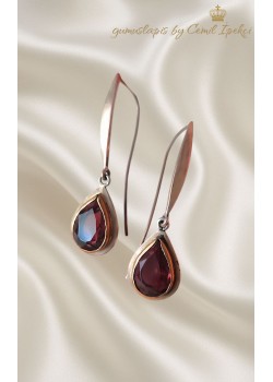 Mürdüm Topaz Taşlı Gümüş Tasarım Küpe Çifti