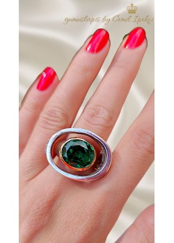 Koyu Peridot Taşlı Gümüş Tasarım Yüzük 