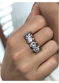 Dört Beyaz Taşlı Gümüş Tasarım Yüzük 