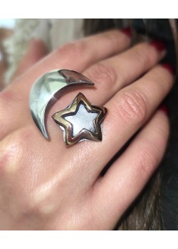 Ay Yıldız Motif Taşsız Gümüş Tasarım Yüzük 