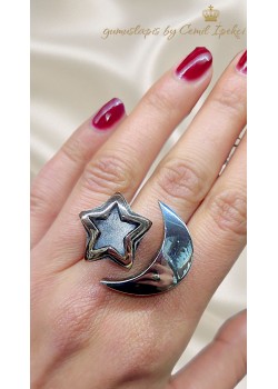 Ay Yıldız Motif Taşsız Gümüş Tasarım Yüzük 