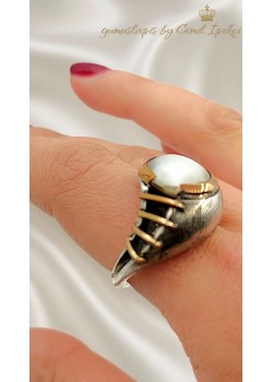 Sedef Taşlı Gümüş Tasarım Yüzük