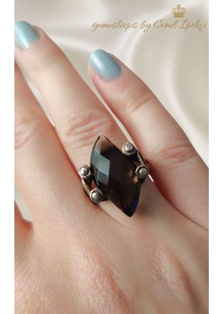 Dumanlı Kuvars Taşlı Gümüş Tasarım Yüzük 