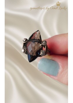 Dumanlı Kuvars Taşlı Gümüş Tasarım Yüzük 