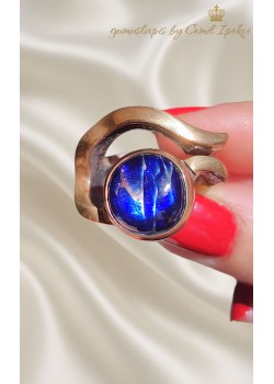 Blue Rutil Taşlı Gümüş Tasarım Yüzük 