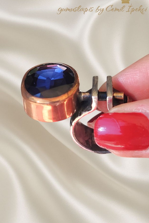 Safir Taşlı Gümüş Tasarım Yüzük 