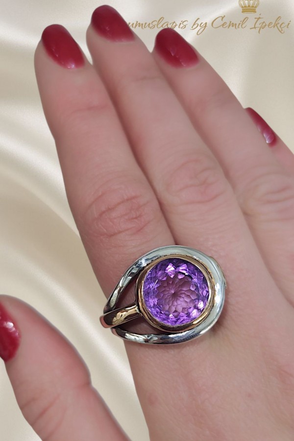 Ametist Taşlı Gümüş Tasarım Yüzük 
