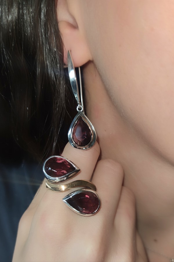 Mürdüm Topaz Taşlı Gümüş Tasarım Yüzük