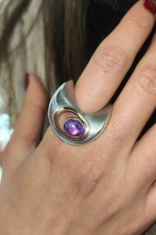 Ametist Taşlı Gümüş Tasarım Yüzük