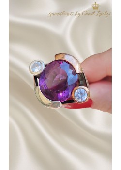 Ametist Taşlı Gümüş Tasarım Yüzük 