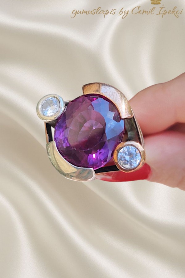 Ametist Taşlı Gümüş Tasarım Yüzük 