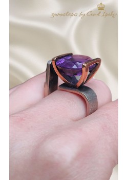 Ametist Taşlı Gümüş Tasarım Yüzük 