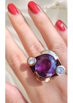 Ametist Taşlı Gümüş Tasarım Yüzük 