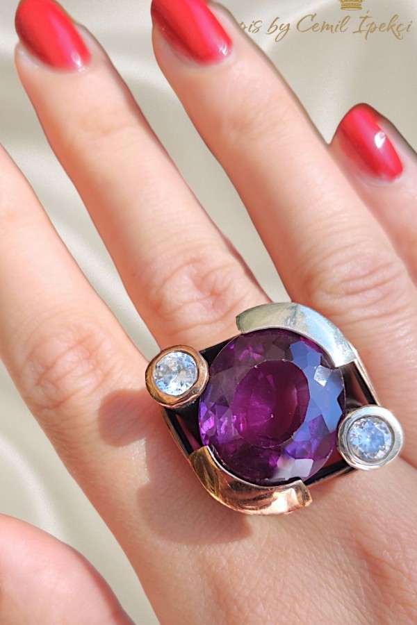 Ametist Taşlı Gümüş Tasarım Yüzük 