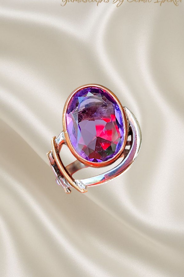 Ametist Taşlı Gümüş Tasarım Yüzük 