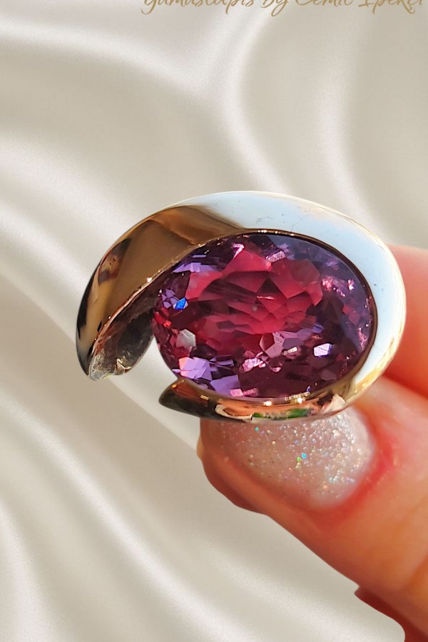 Ametist Taşlı Göz Motif Gümüş Tasarım Yüzük 