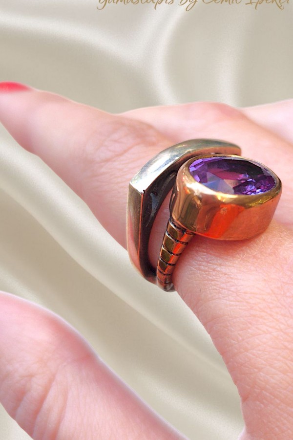 Ametist Taşlı Gümüş Tasarım Yüzük