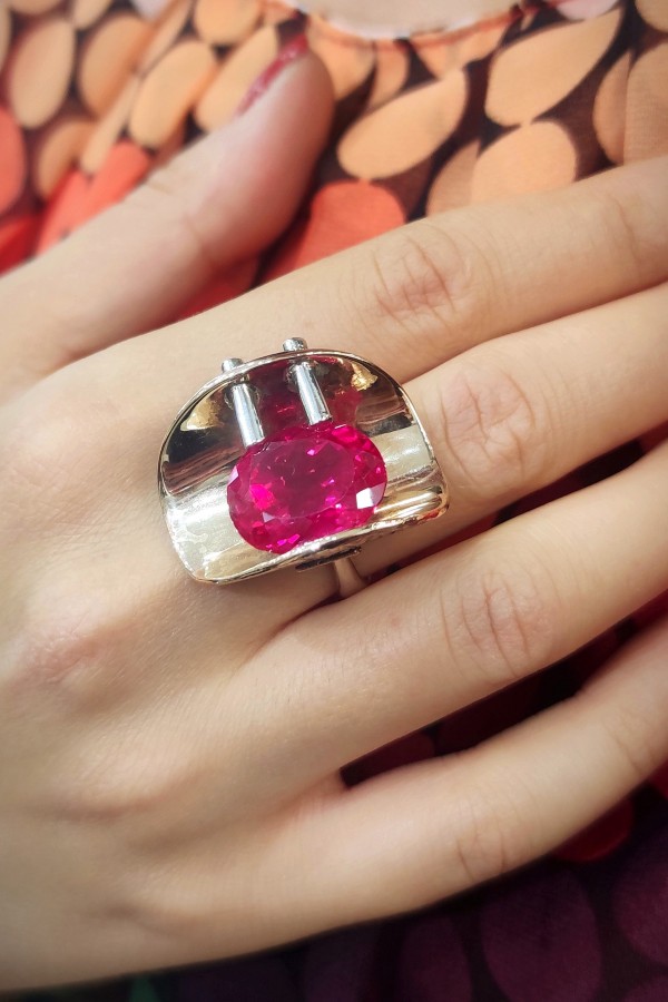 Rubilitte Taşlı Gümüş Tasarım Yüzük 