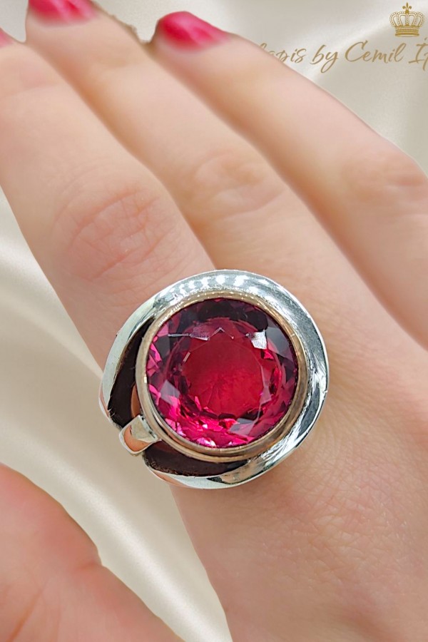Rubilitte Taşlı Gümüş Tasarım Yüzük 