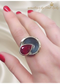 Lal Taşlı Gümüş Tasarım Yüzük