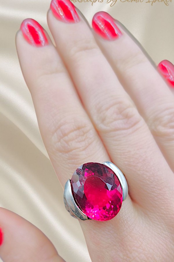 Rubilitte Taşlı Gümüş Tasarım Yüzük 