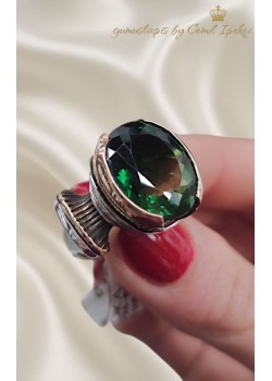 Peridot Taşlı Gümüş Tasarım Yüzük 