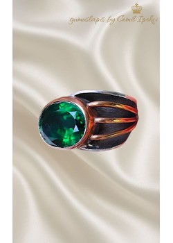 Koyu Peridot Taşlı Gümüş Tasarım Yüzük 