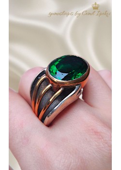 Koyu Peridot Taşlı Gümüş Tasarım Yüzük 