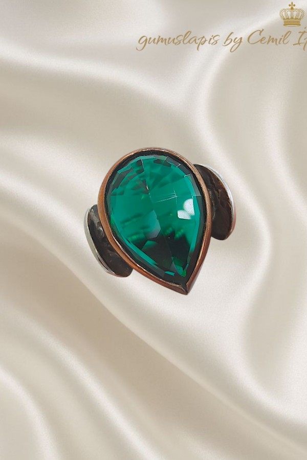 Koyu Peridot Taşlı Gümüş Tasarım Yüzük 