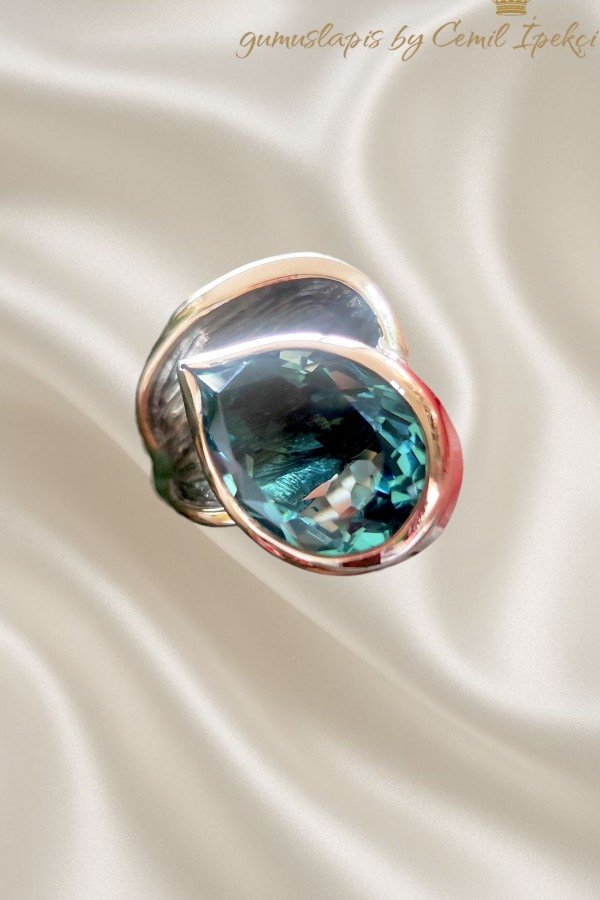 Yeşil Ametist Taşlı Gümüş Tasarım Yüzük