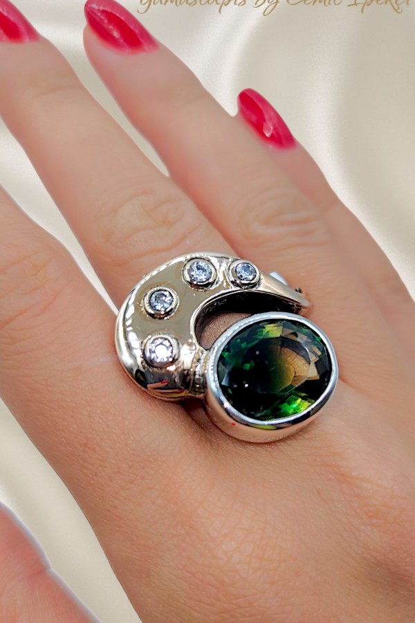 Diasporitte Taşlı Gümüş Tasarım Yüzük