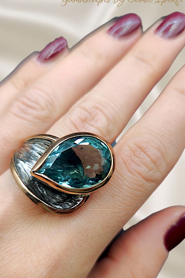 Yeşil Ametist Taşlı Gümüş Tasarım Yüzük