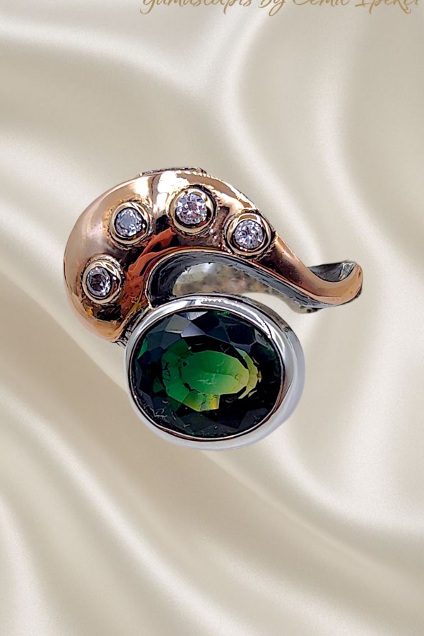 Diasporitte Taşlı Gümüş Tasarım Yüzük