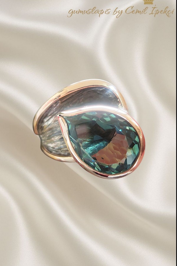 Yeşil Ametist Taşlı Gümüş Tasarım Yüzük