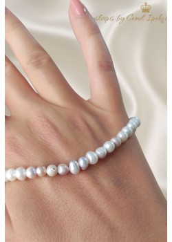 Beyaz İnci Taşlı Çelik Dizi Bileklik