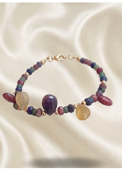 Renkli Doğal Taşlarla Süslü Gümüş Bileklik (sarı)