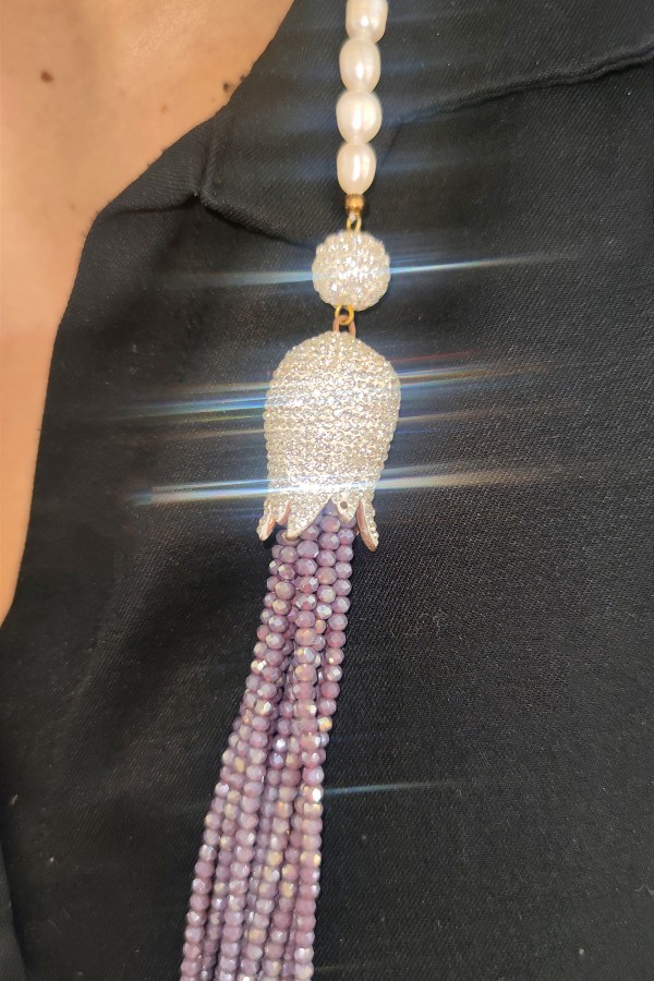 Renkli Swarovski Taşlarla Süslü Çelik Kolye