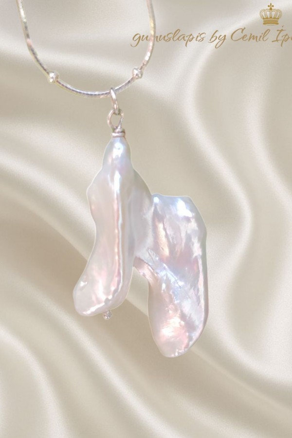 Asimetrik Model İncili Gümüş Kolye 