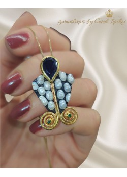 Safir ve İnci Taşlı Gümüş Kolye