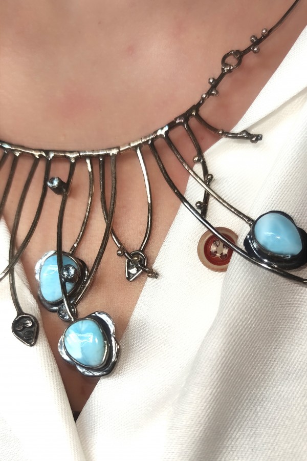 Larimar Taşlı Gümüş Gerdanlık